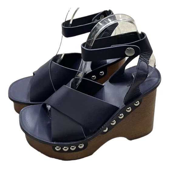 Rag & Bone Hester Navy Blue Platform Wedge Sandal Size: 11 - Picture 7 of 8